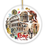 Artistic Rome Landmark Collage Ornament, Italy Christmas Gift with Roman Colosseum and Statues