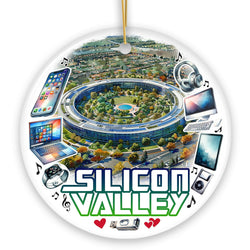 Artistic Silicon Valley Ceramic Ornament, Gift for Technology Enthusiast