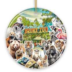 Bronx Zoo Animal Collage Ceramic Ornament, New York City Traveler Souvenir