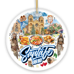 Classic Santa Fe New Mexico Ceramic Ornament, Souvenir and Christmas Tree Decor