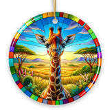 Giraffe Grace Stained Glass Style Ceramic Ornament, African Animals Christmas Gift and Decor