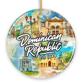Illustrated Tropical Dominican Republic Ceramic Ornament, Caribbean Travel Souvenir and Christmas Gift