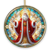 Majestic Holy Santa Stained Glass Themed Ceramic Ornament, Handcrafted Angelic Christmas Decor