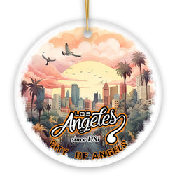 Vintage Los Angeles Paradise City of Angels Ornament, Ceramic California Vacation Souvenir