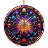 Whispering Shadows Enchanted Cobweb Stained Glass Style Ceramic Ornament, Halloween Themed Christmas Gift and Decor