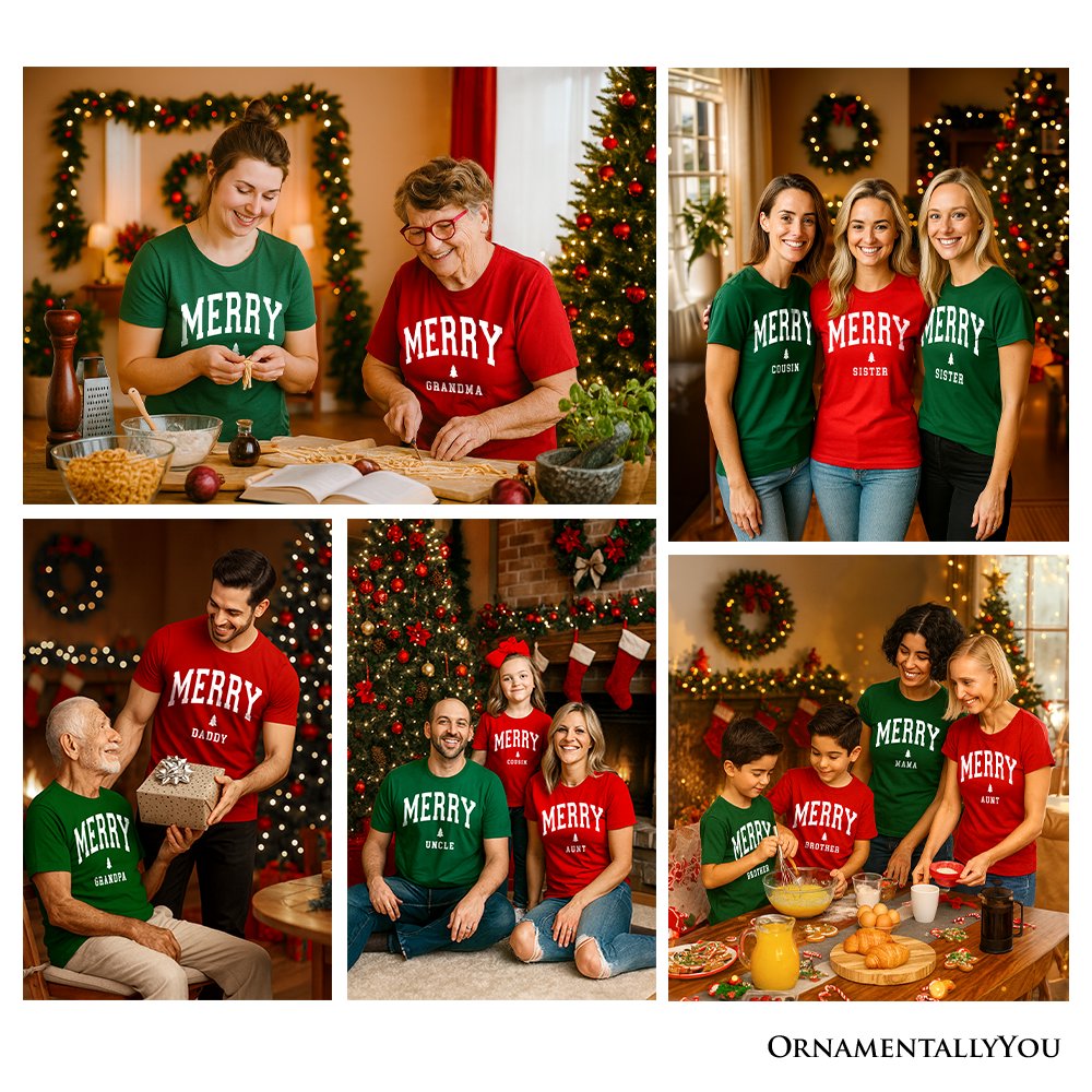 Merry Aunt Retro Christmas T-Shirt, Matching Family Holiday Tee