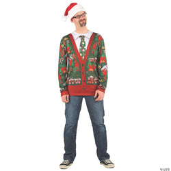 Adult Ugly Christmas Cardigan T-Shirt - Medium