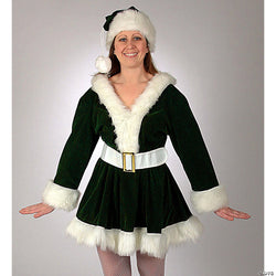 Adult Women's Green Velvet Perky Pixie Mrs. Clause Dress Costume - Large