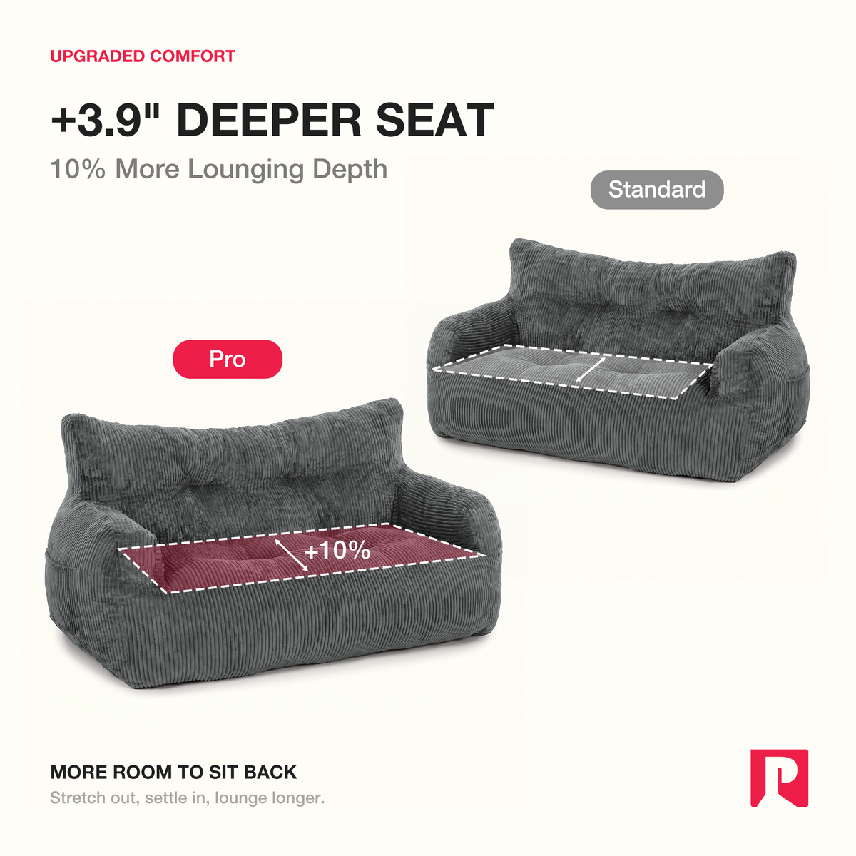 Pamapic 2-Person Bean Bag Sofa, 59"-61" Loveseat for Small Spaces, Dorms & Apartments