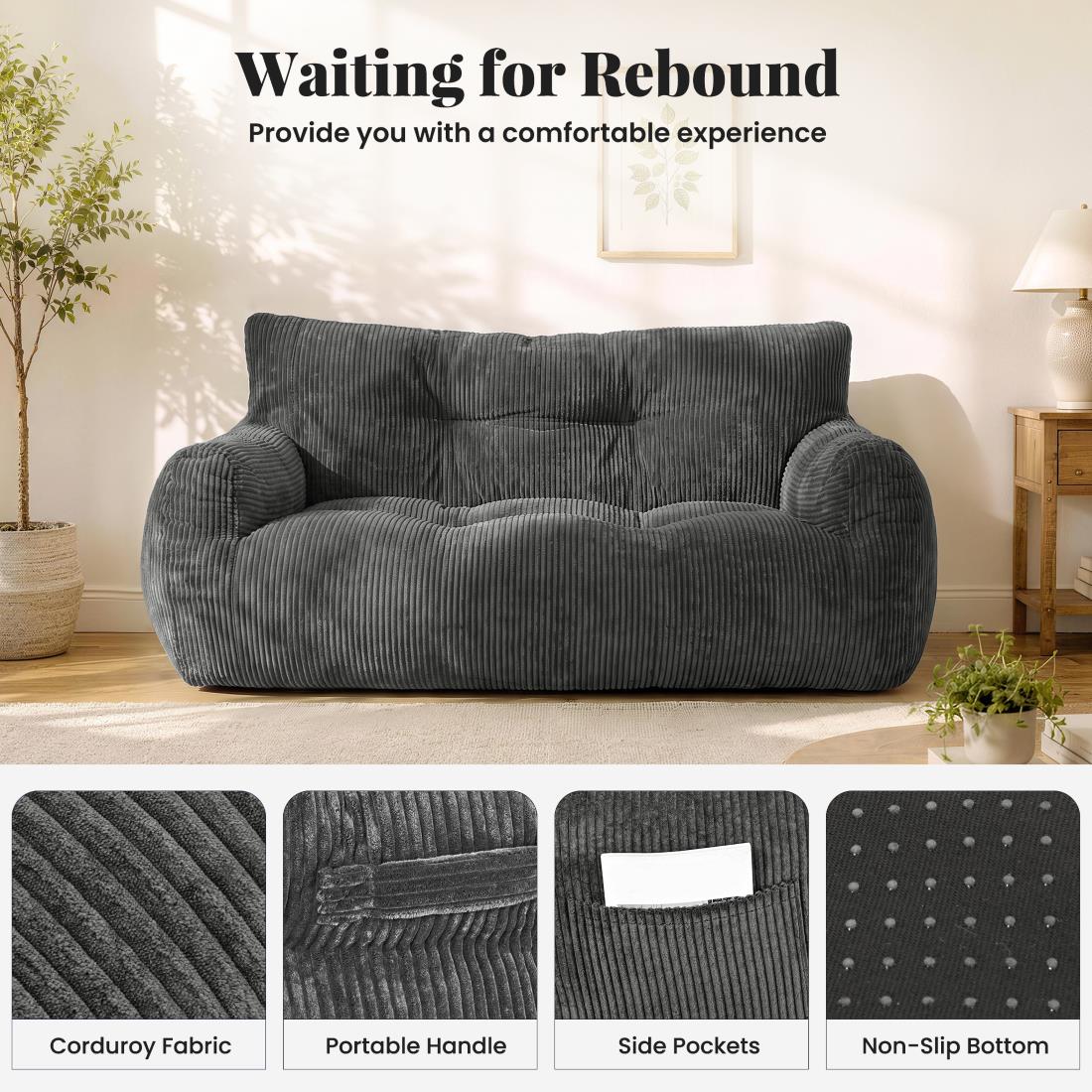 Pamapic 2-Person Bean Bag Sofa, 59"-61" Loveseat for Small Spaces, Dorms & Apartments