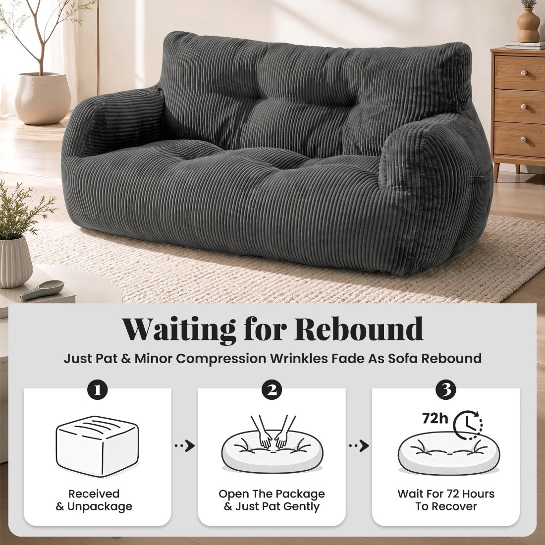 Pamapic 2-Person Bean Bag Sofa, 59"-61" Loveseat for Small Spaces, Dorms & Apartments
