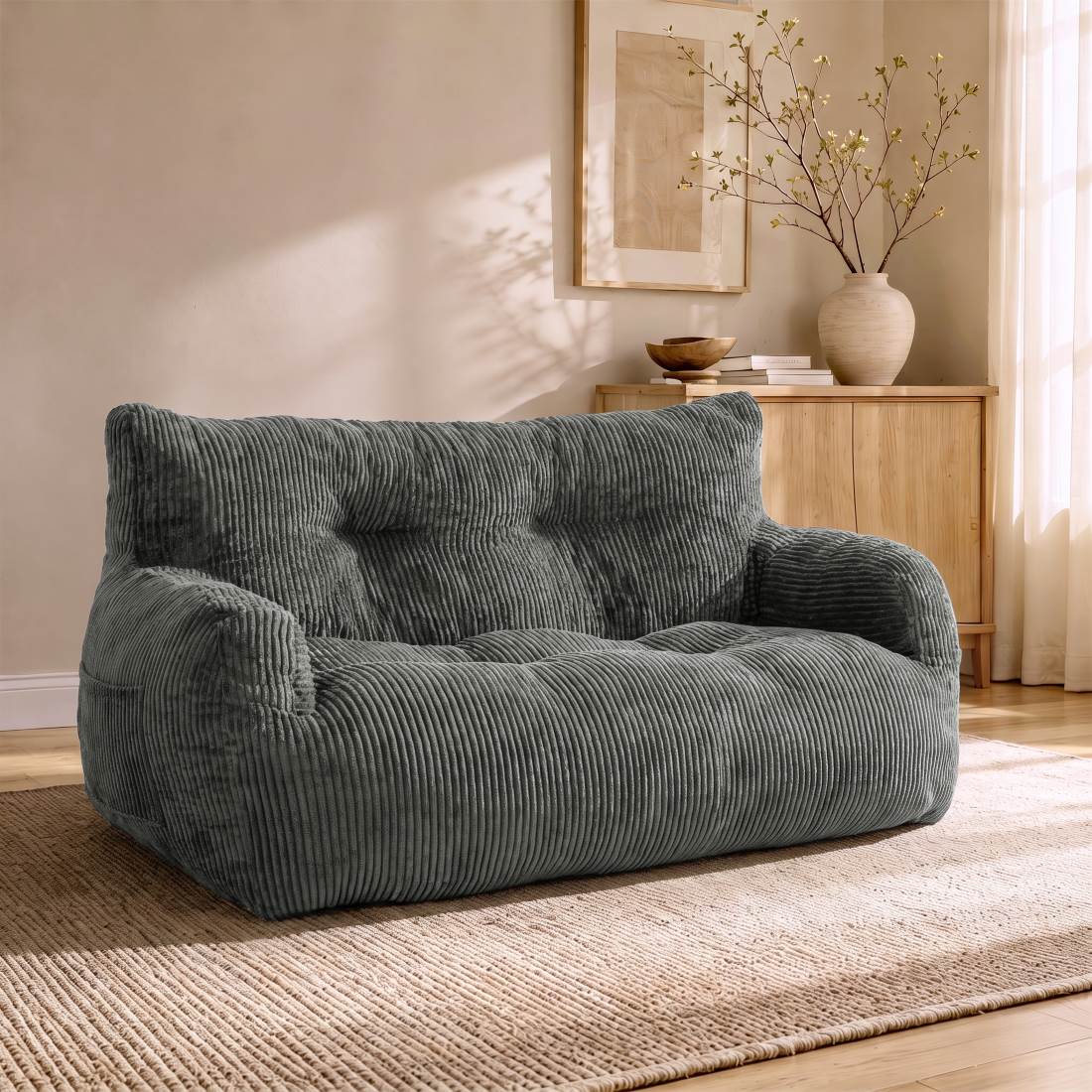 Pamapic 2-Person Bean Bag Sofa, 59"-61" Loveseat for Small Spaces, Dorms & Apartments