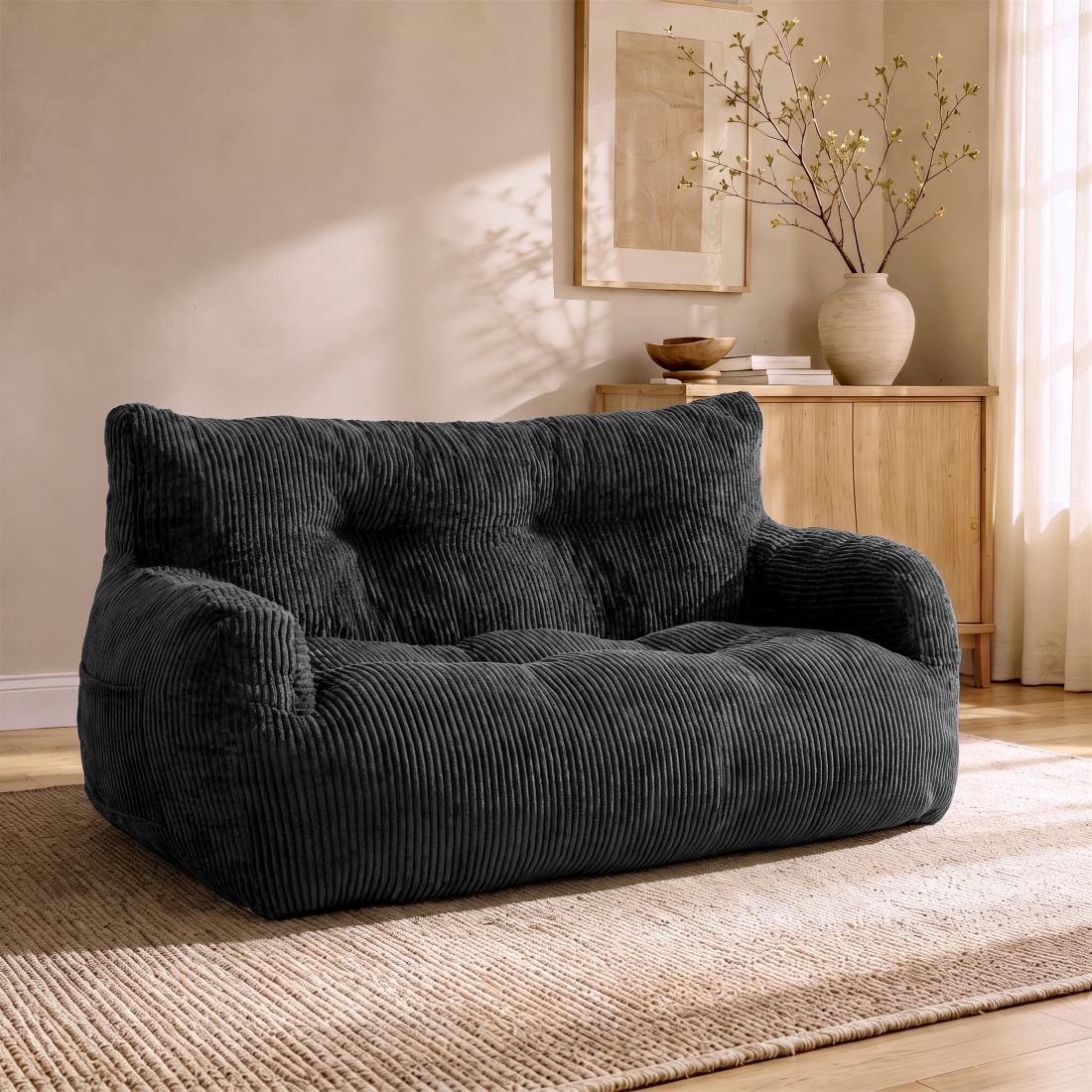 Pamapic 2-Person Bean Bag Sofa, 59"-61" Loveseat for Small Spaces, Dorms & Apartments