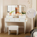 Pamapic 31.5" Vanity Desk with Hidden Storage Stool & 4 Drawers