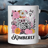 Boho Spooky Season Ghost Personalized Mug, Cute Halloween Gift with Custom Name with Fall Pumpkins