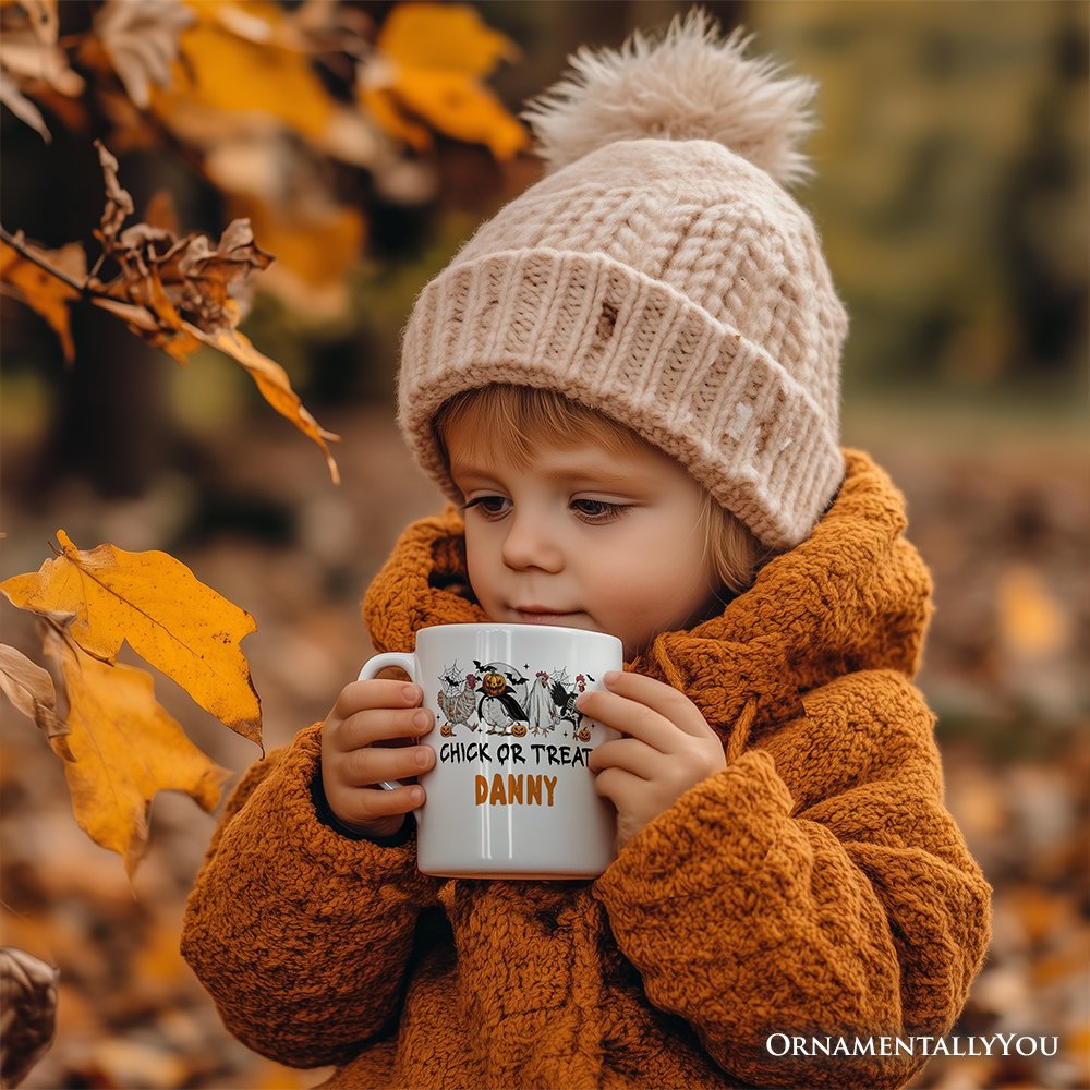 Chick or Treat Spooky Personalized Mug, Halloween Chicken Country Gift with Custom Name