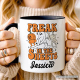 Freak in the Sheets Ghost Personalized Mug, Naughty Halloween Gift with Custom Name
