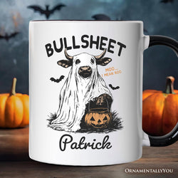 Bullsheet Halloween Bull Personalized Mug, Hilarious Cow Gift with Custom Name