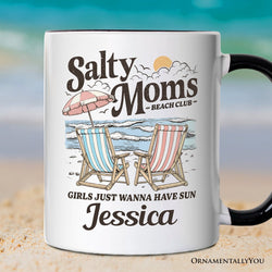 Salty Moms Beach Club Personalized Mug, Retro Summer Gift with Custom Name