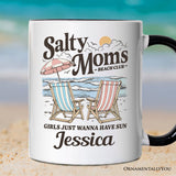 Salty Moms Beach Club Personalized Mug, Retro Summer Gift with Custom Name