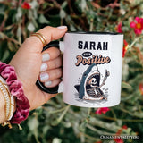 Stay Positive Funny Shark and Skeleton Personalized Mug, Mental Health Motivational Gift with Custom Name