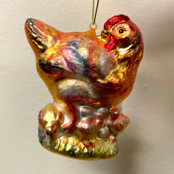 (Pre-Order) Chicken and Baby Chicks Glass Ornament