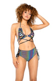 Reflective Lace-Up Triangle Top