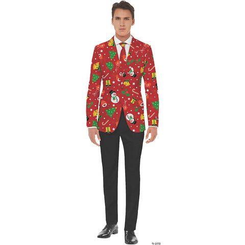 Men's Red Icon Christmas Jacket & Tie - Large
