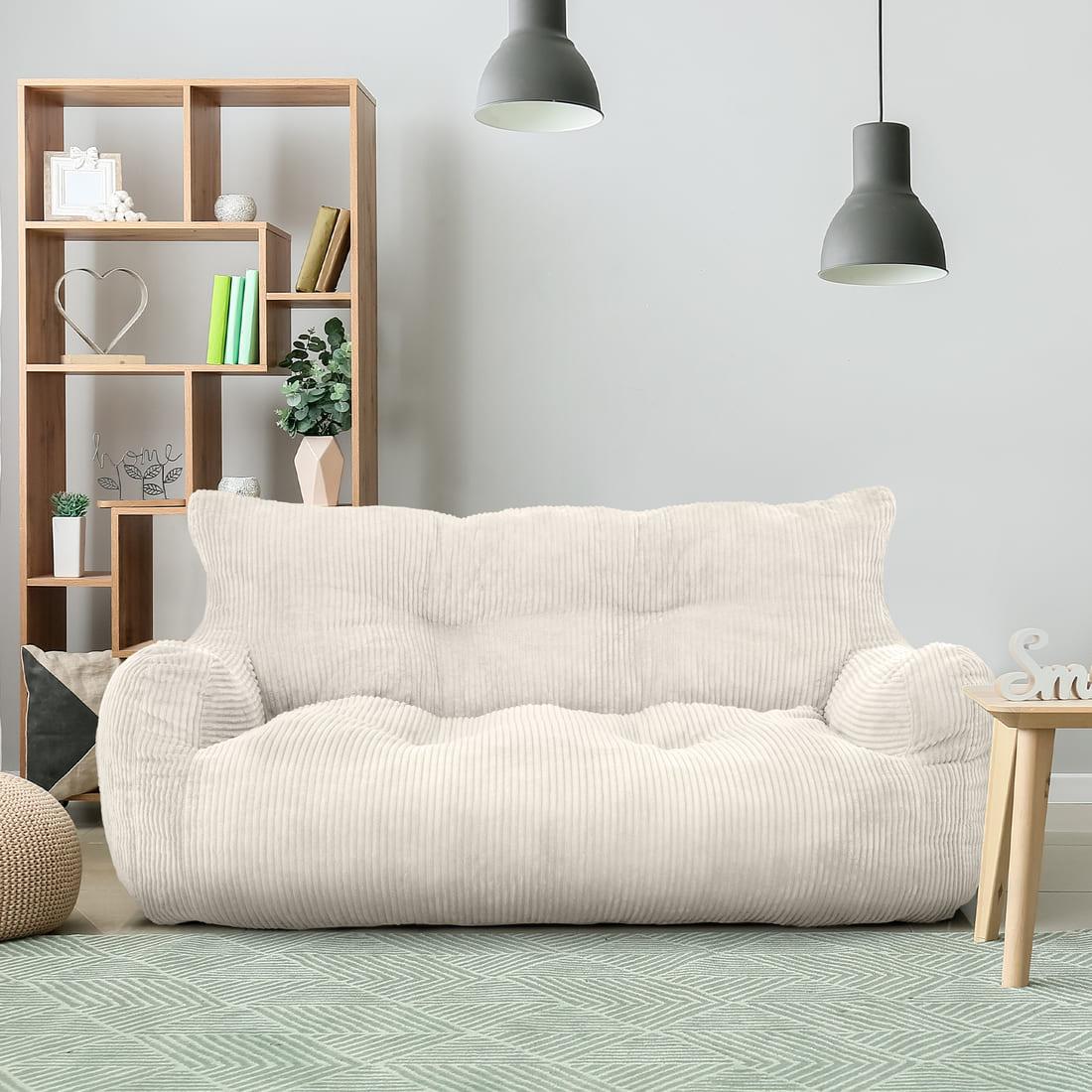 2-Person Bean Bag Sofa Chair, 63" Wide Corduroy with Memory Foam