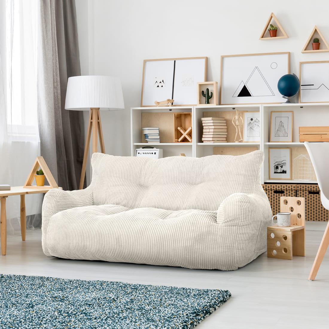 2-Person Bean Bag Sofa Chair, 63" Wide Corduroy with Memory Foam