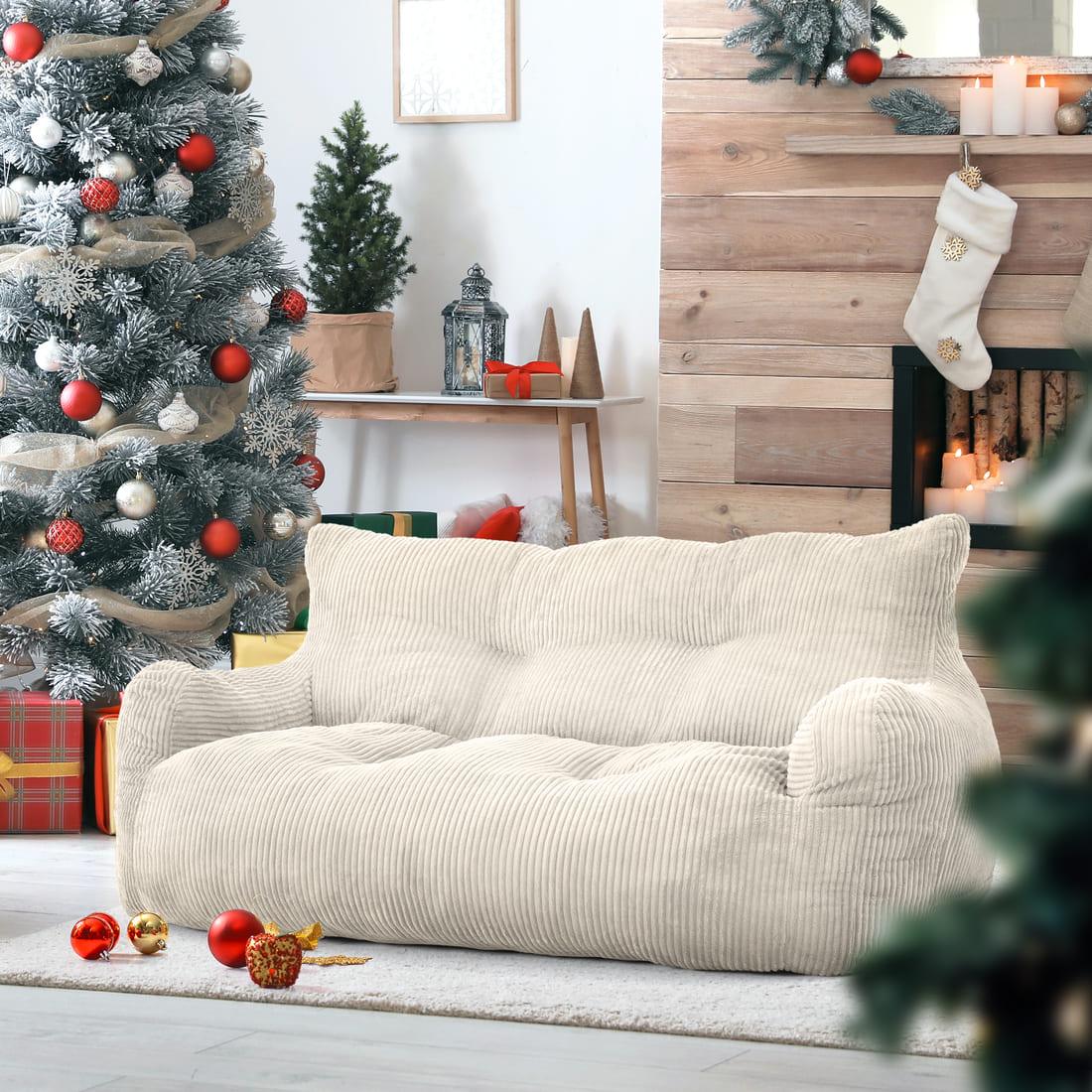 2-Person Bean Bag Sofa Chair, 63" Wide Corduroy with Memory Foam