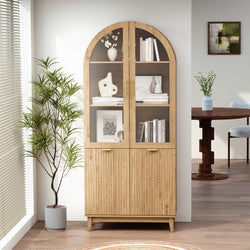 Pamapic Modern Farmhouse Arched Cabinet with Glass Doors & Adjustable Shelves