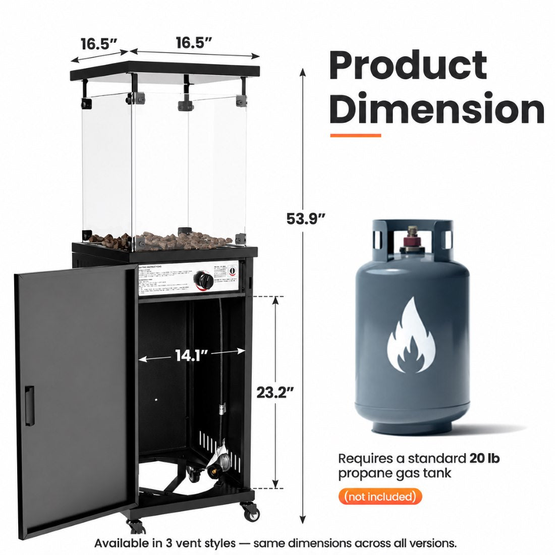 Pyra Base Propane Patio Heater, with Wheels, CSA Certified