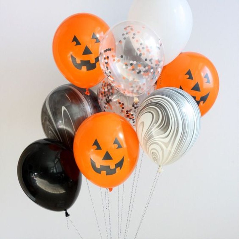Orange Printed Ghost Jack-o-Lantern Latex Balloons