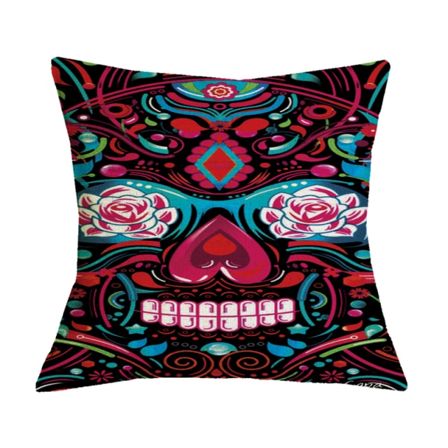 Floral Skull Print Throw Pillows Cover