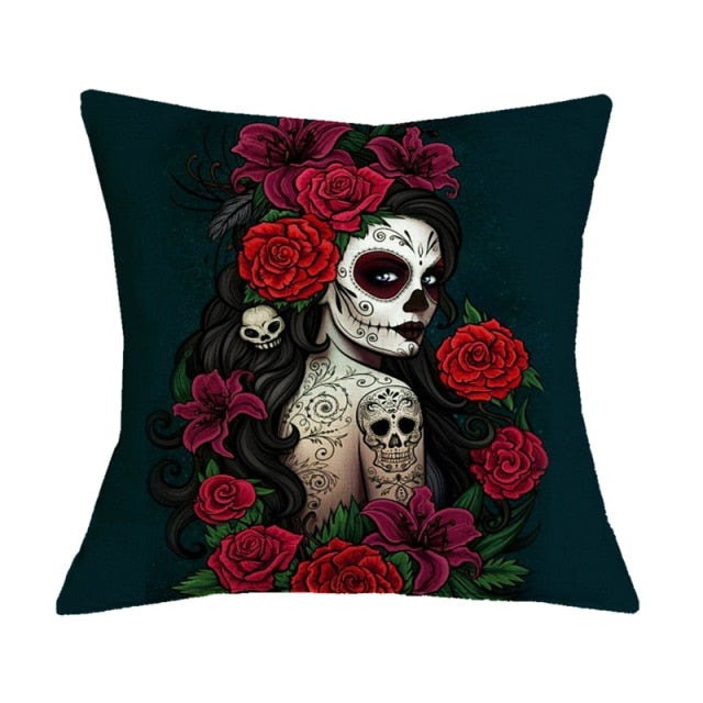 Floral Skull Print Throw Pillows Cover