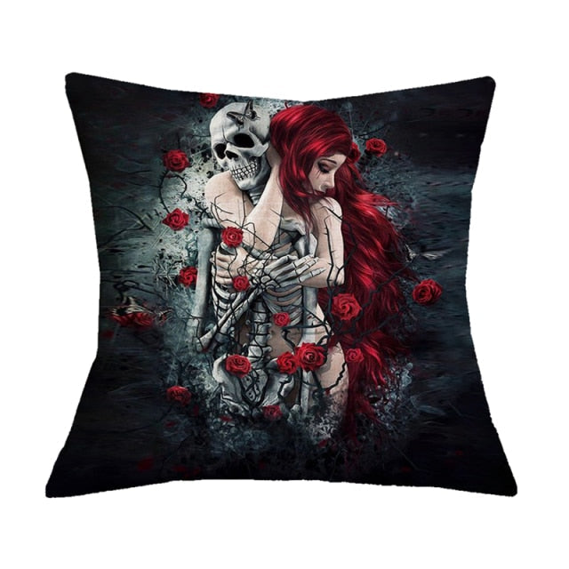Floral Skull Print Throw Pillows Cover