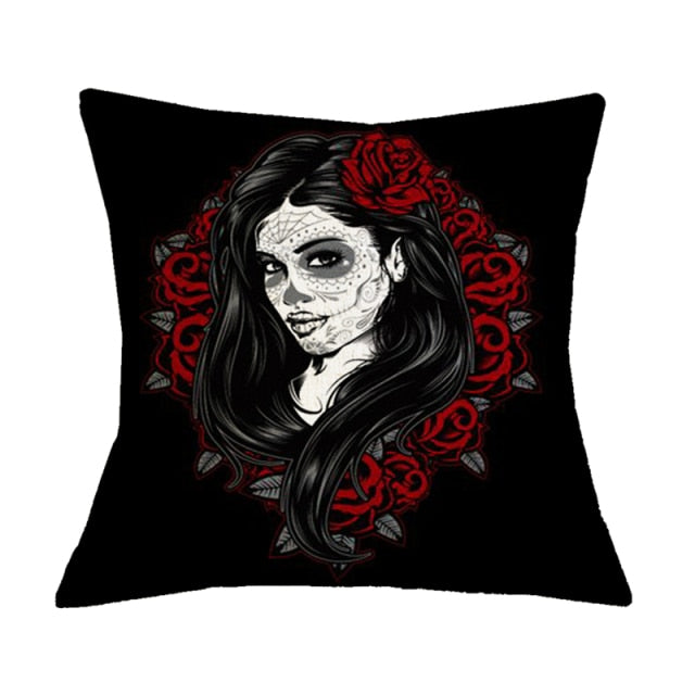 Floral Skull Print Throw Pillows Cover