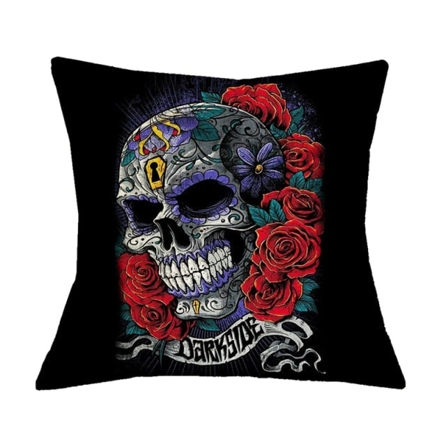 Floral Skull Print Throw Pillows Cover
