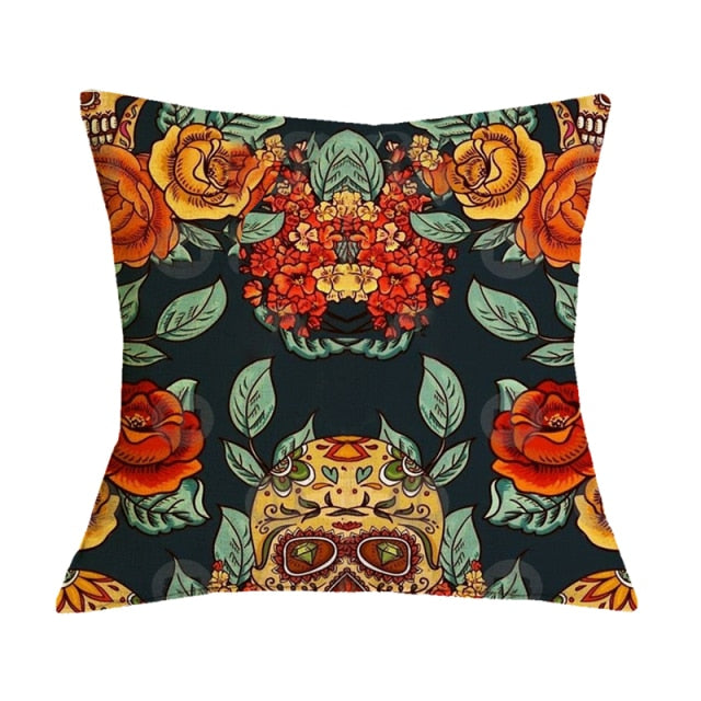 Floral Skull Print Throw Pillows Cover