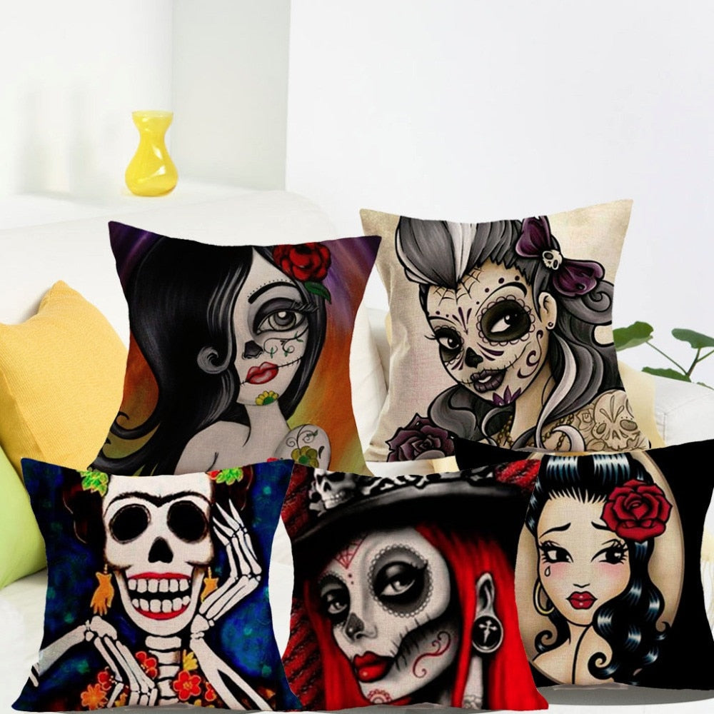 Scary Skull Printed Cushion Cover