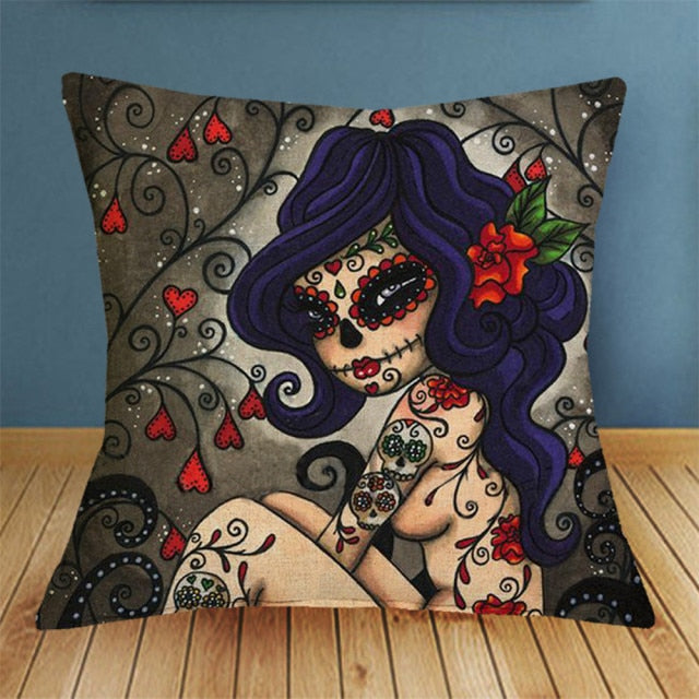 Scary Skull Printed Cushion Cover