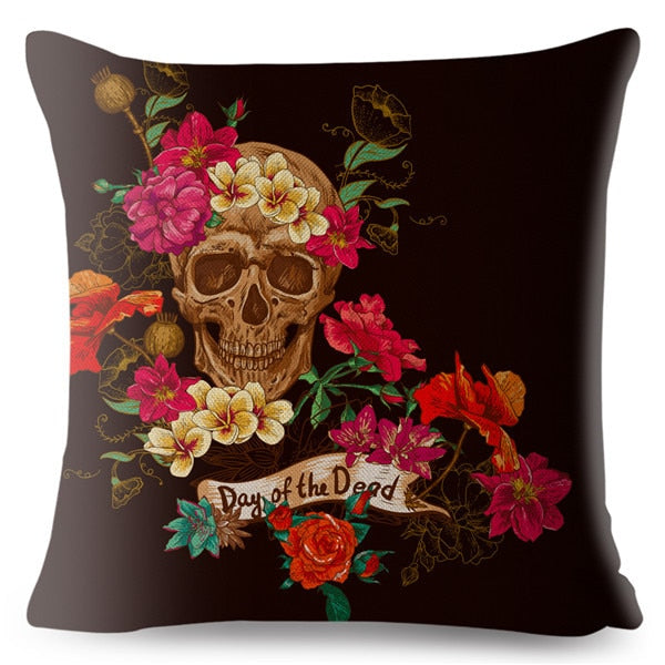 Flower Skull Print Cushion Covers