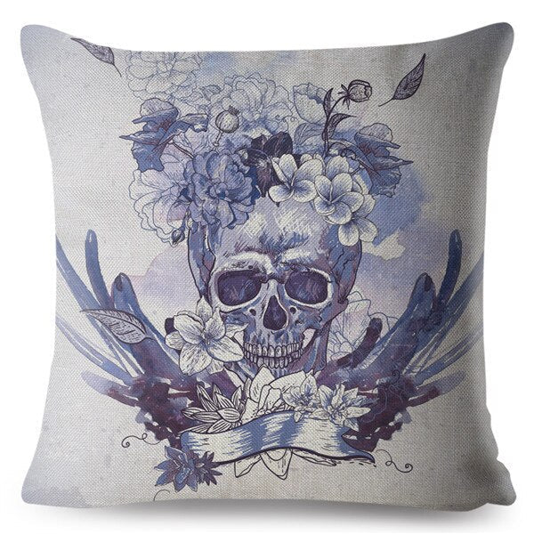 Flower Skull Print Cushion Covers