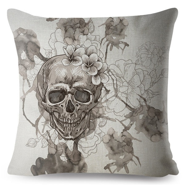 Flower Skull Print Cushion Covers