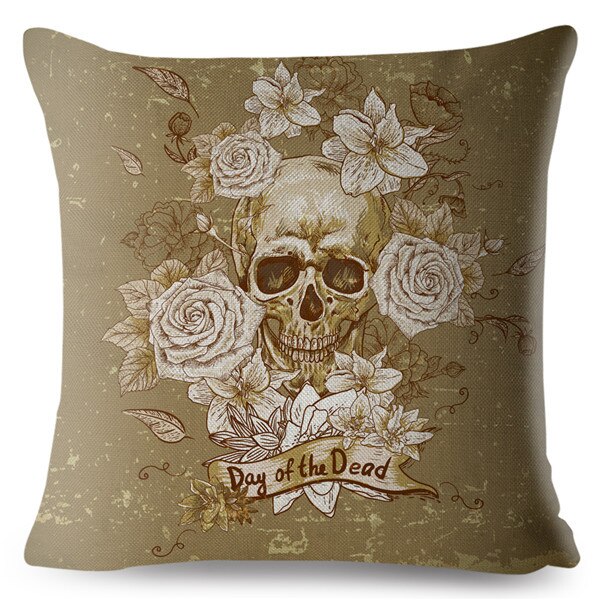 Flower Skull Print Cushion Covers