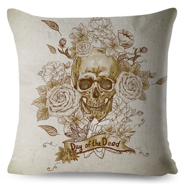 Flower Skull Print Cushion Covers