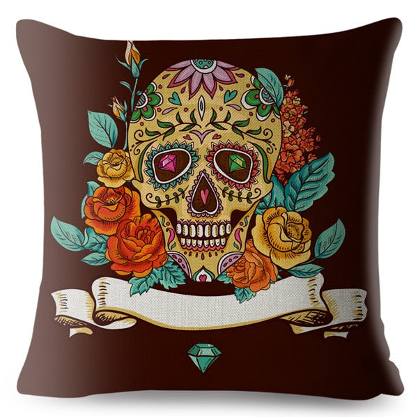 Flower Skull Print Cushion Covers