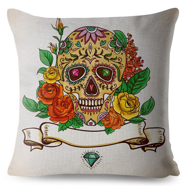 Flower Skull Print Cushion Covers