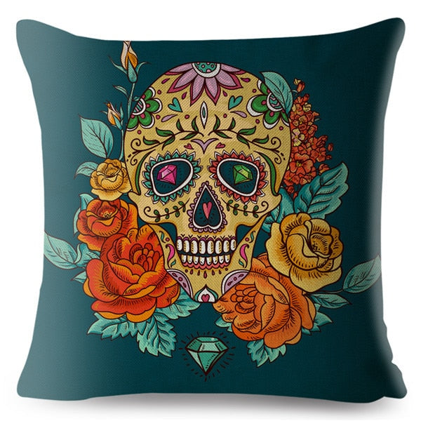 Flower Skull Print Cushion Covers